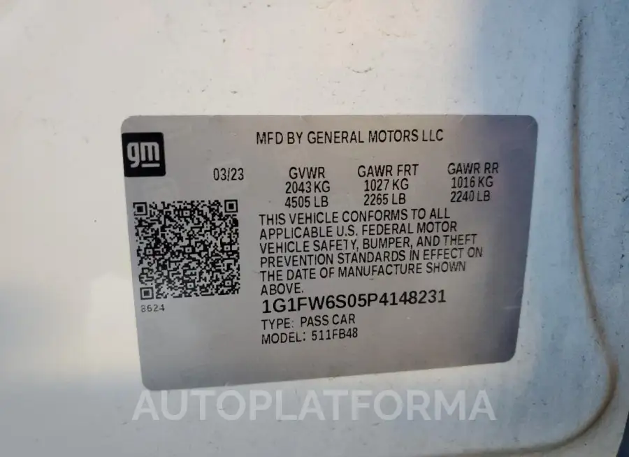 CHEVROLET BOLT EV 1L 2023 vin 1G1FW6S05P4148231 from auto auction Copart