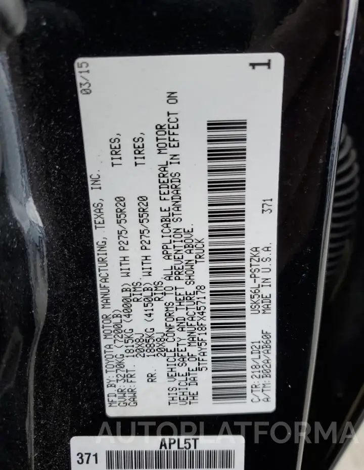 TOYOTA TUNDRA CRE 2015 vin 5TFAY5F18FX457178 from auto auction Copart