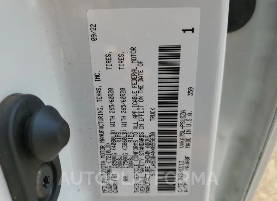 TOYOTA TUNDRA CRE 2022 vin 5TFLA5DB4NX055830 from auto auction Copart