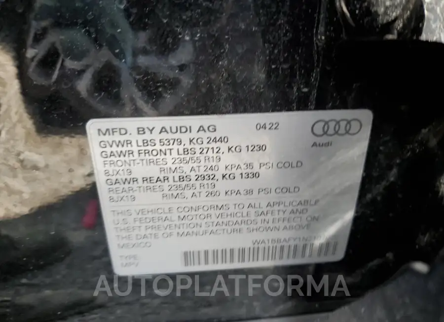 AUDI Q5 PREMIUM 2022 vin WA1BBAFY1N2107070 from auto auction Copart