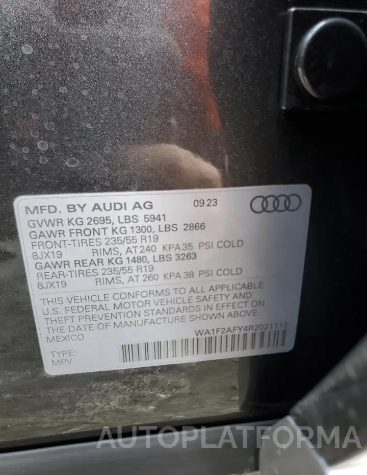 AUDI Q5 E PREST 2024 vin WA1F2AFY4R2021114 from auto auction Copart