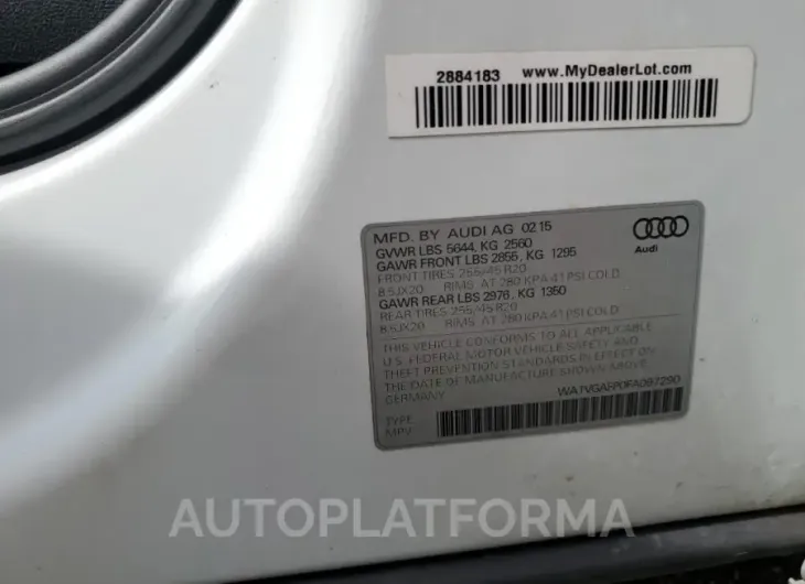 AUDI SQ5 PRESTI 2015 vin WA1VGAFP0FA097290 from auto auction Copart