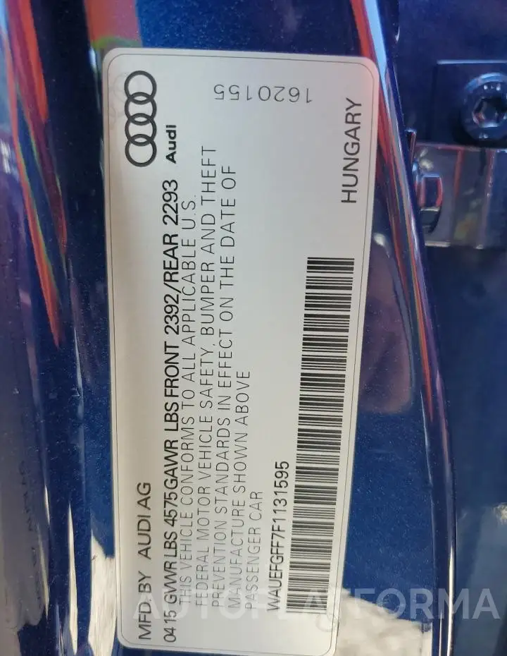 AUDI A3 PREMIUM 2015 vin WAUEFGFF7F1131595 from auto auction Copart