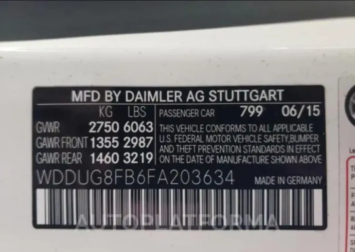 MERCEDES-BENZ S 550 4MAT 2015 vin WDDUG8FB6FA203634 from auto auction Copart