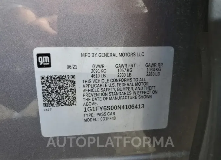 CHEVROLET BOLT EUV L 2022 vin 1G1FY6S00N4106413 from auto auction Copart