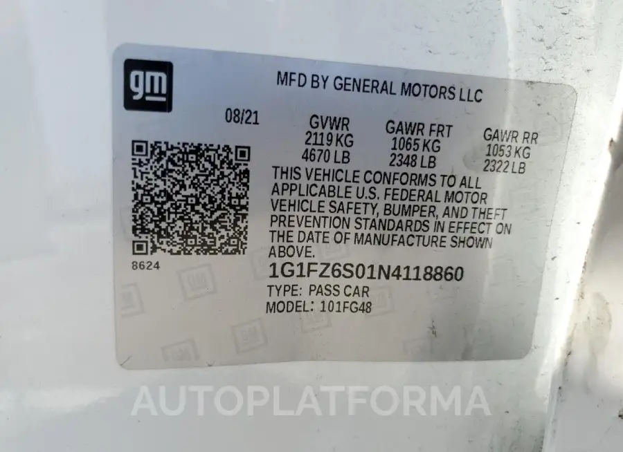 CHEVROLET BOLT EUV P 2022 vin 1G1FZ6S01N4118860 from auto auction Copart