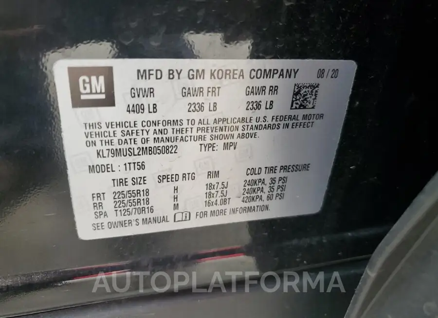 CHEVROLET TRAILBLAZE 2021 vin KL79MUSL2MB050822 from auto auction Copart