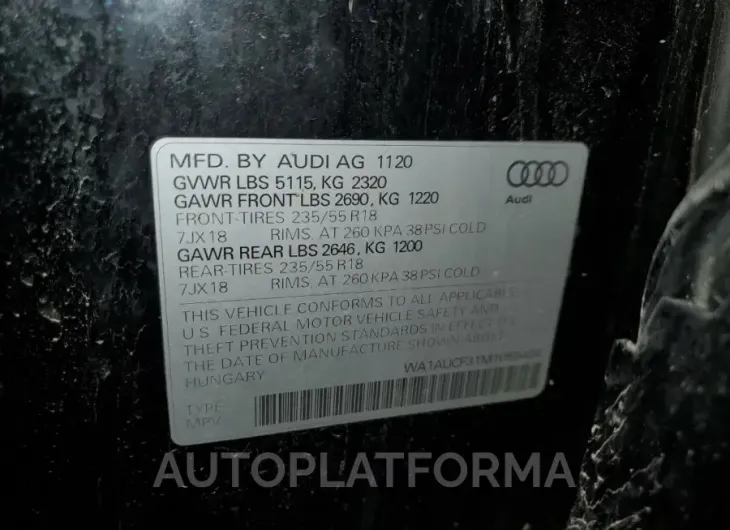 AUDI Q3 PREMIUM 2021 vin WA1AUCF31M1059404 from auto auction Copart