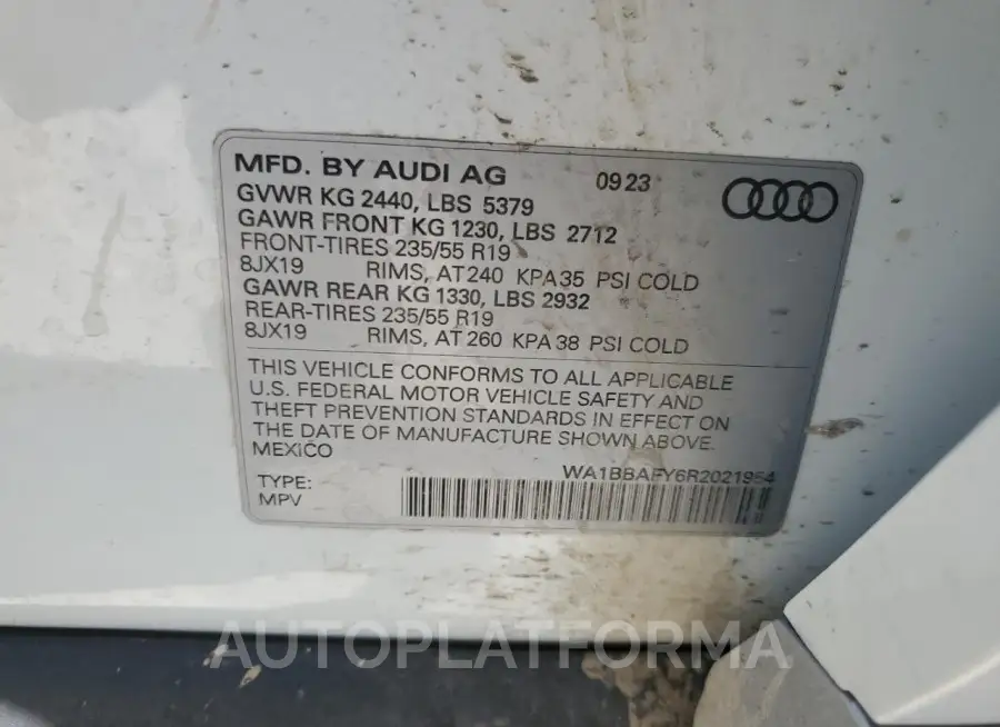 AUDI Q5 PREMIUM 2024 vin WA1BBAFY6R2021954 from auto auction Copart