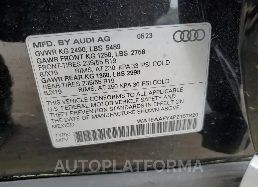 AUDI Q5 PREMIUM 2023 vin WA1EAAFY4P2157920 from auto auction Copart