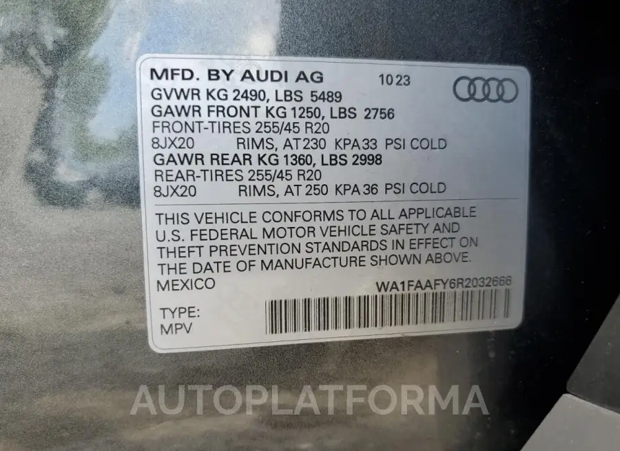 AUDI Q5 PRESTIG 2024 vin WA1FAAFY6R2032666 from auto auction Copart