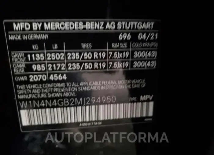 MERCEDES-BENZ GLA 250 2021 vin W1N4N4GB2MJ294950 from auto auction Copart