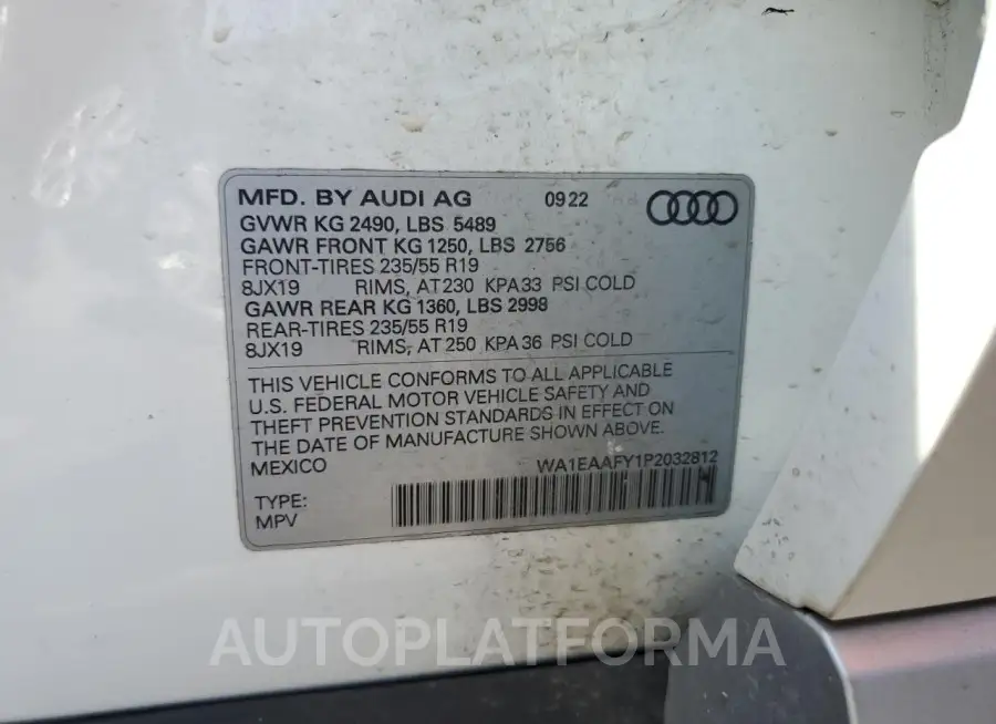 AUDI Q5 PREMIUM 2023 vin WA1EAAFY1P2032812 from auto auction Copart