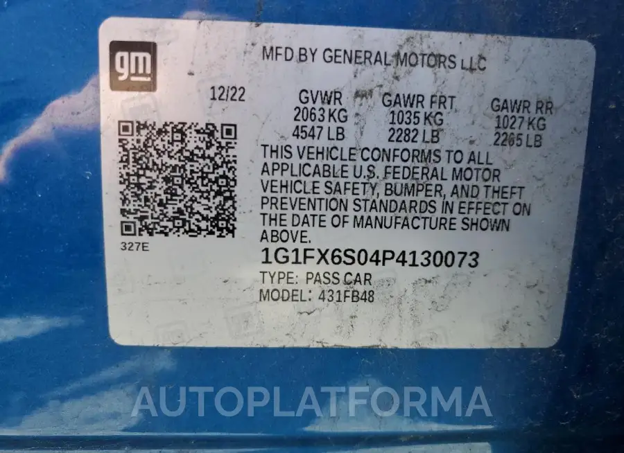 CHEVROLET BOLT EV 2L 2023 vin 1G1FX6S04P4130073 from auto auction Copart