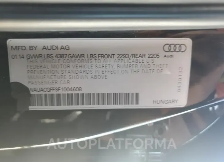 AUDI A3 PREMIUM 2015 vin WAUACGFF3F1004608 from auto auction Copart