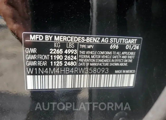 MERCEDES-BENZ GLB 250 4M 2024 vin W1N4M4HB4RW358093 from auto auction Copart