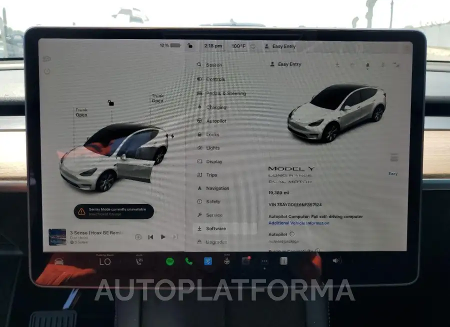 TESLA MODEL Y 2022 vin 7SAYGDEE6NF357124 from auto auction Copart