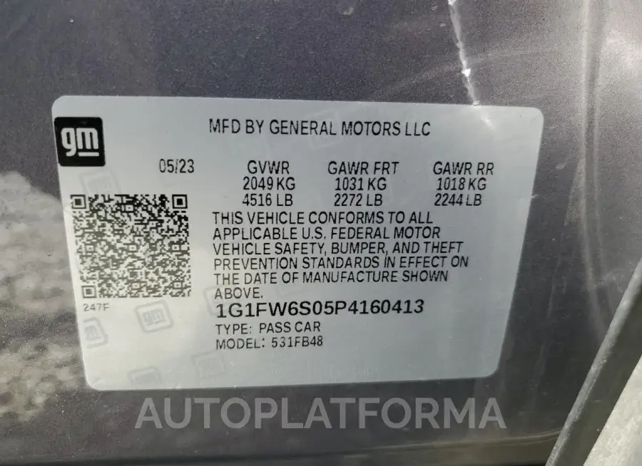 CHEVROLET BOLT EV 1L 2023 vin 1G1FW6S05P4160413 from auto auction Copart