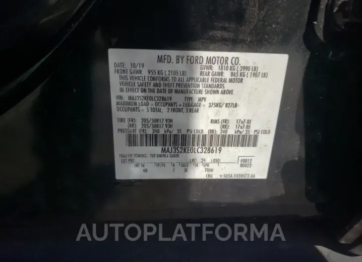 FORD ECOSPORT T 2020 vin MAJ3S2KE0LC328619 from auto auction Copart