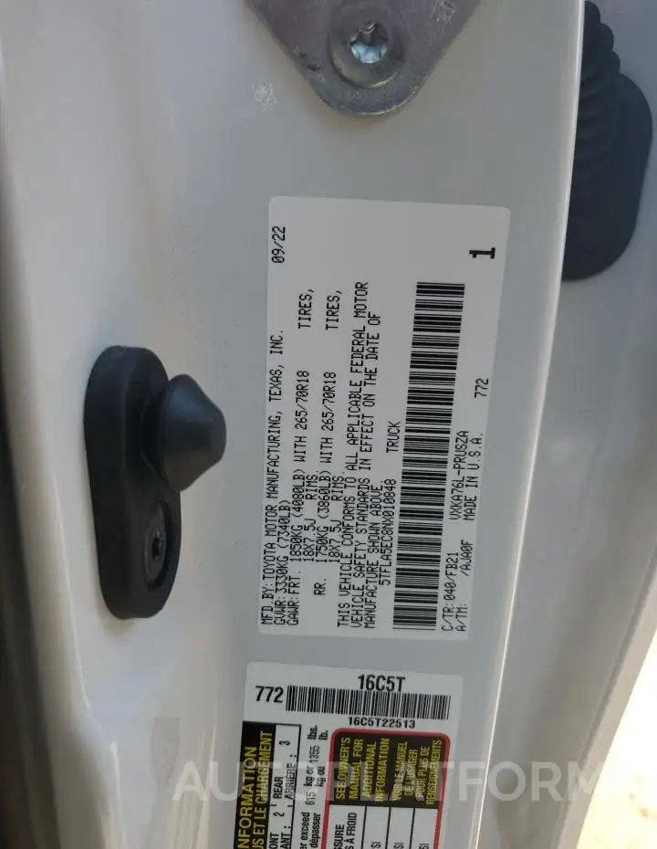 TOYOTA TUNDRA CRE 2022 vin 5TFLA5EC8NX010848 from auto auction Copart