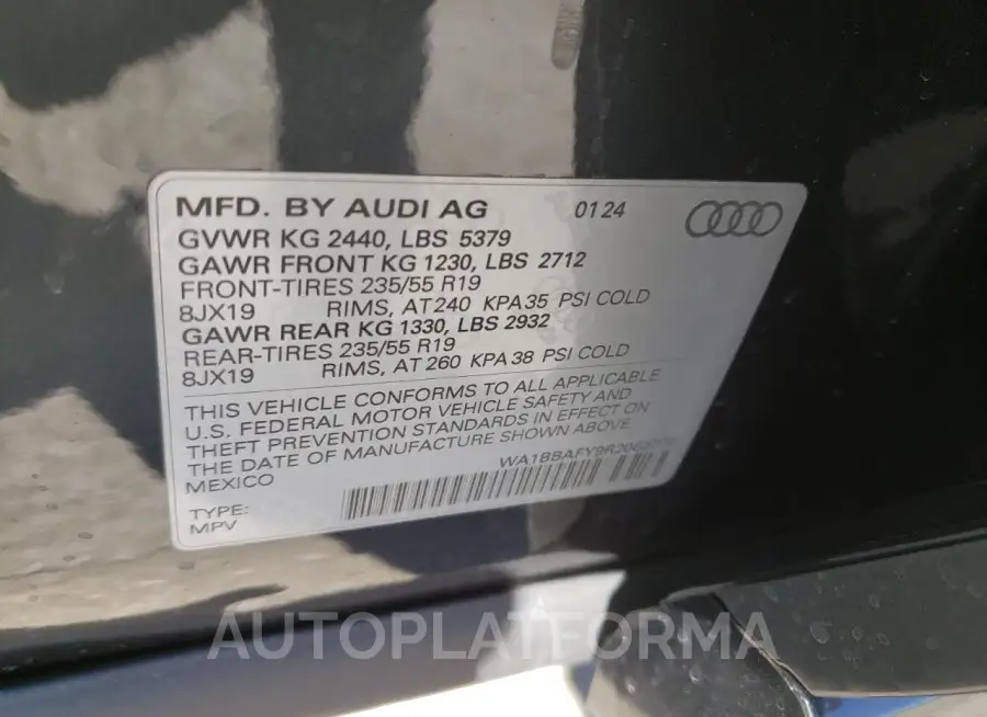 AUDI Q5 PREMIUM 2024 vin WA1BBAFY9R2063776 from auto auction Copart