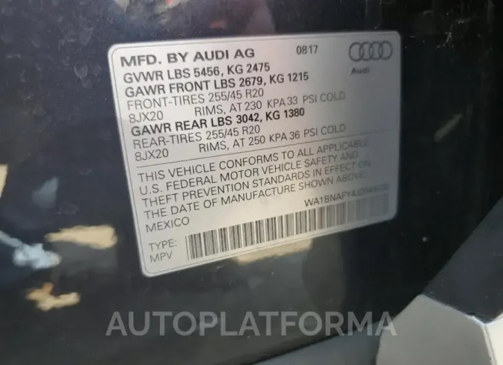 AUDI Q5 PREMIUM 2018 vin WA1BNAFY4J2045035 from auto auction Copart