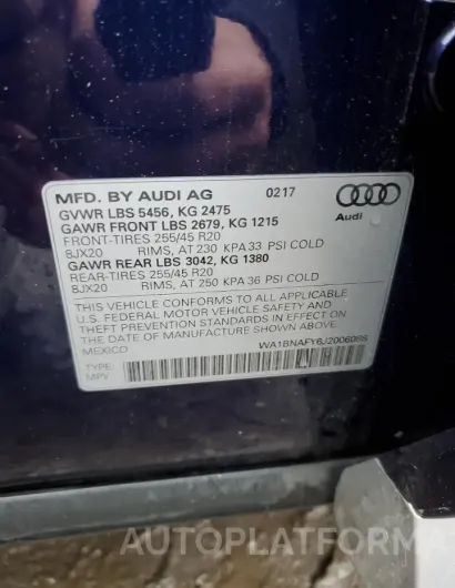 AUDI Q5 PREMIUM 2018 vin WA1BNAFY6J2006088 from auto auction Copart