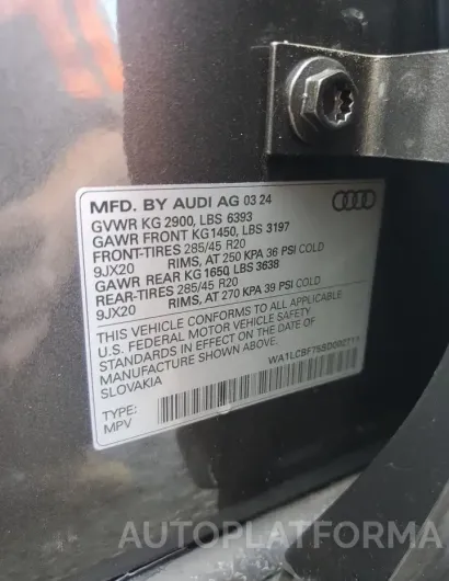 AUDI Q7 PREMIUM 2025 vin WA1LCBF75SD002711 from auto auction Copart