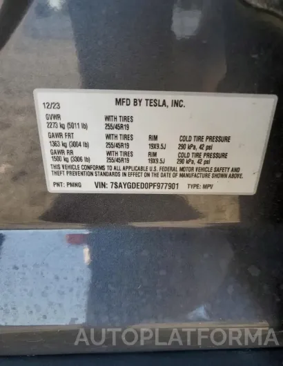 TESLA MODEL Y 2023 vin 7SAYGDED0PF977901 from auto auction Copart