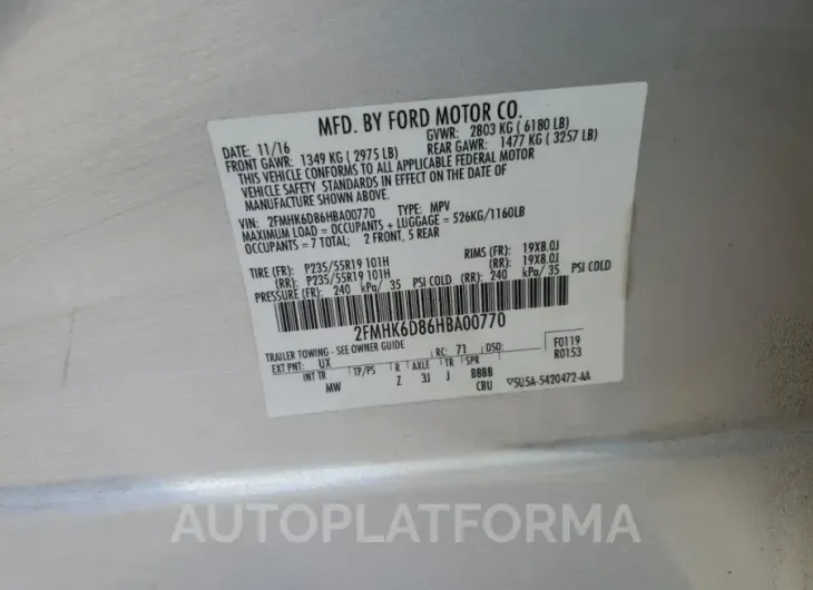 FORD FLEX LIMIT 2017 vin 2FMHK6D86HBA00770 from auto auction Copart