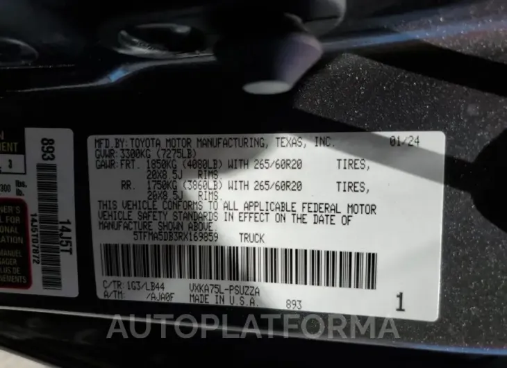 TOYOTA TUNDRA CRE 2024 vin 5TFMA5DB3RX169859 from auto auction Copart