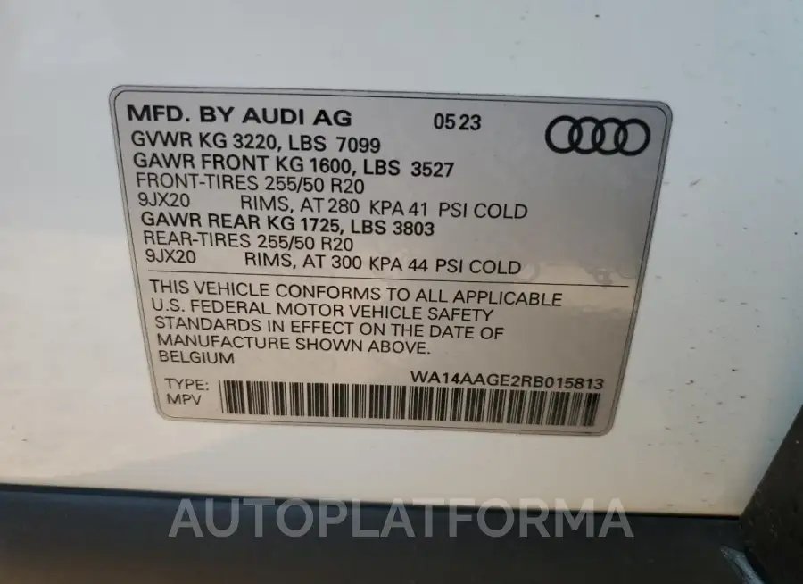 AUDI Q8 E-TRON 2024 vin WA14AAGE2RB015813 from auto auction Copart