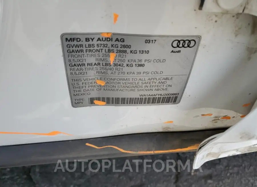 AUDI SQ5 PREMIU 2018 vin WA1A4AFY6J2009863 from auto auction Copart