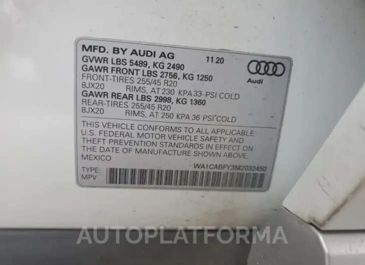 AUDI Q5 PRESTIG 2021 vin WA1CABFY3M2032450 from auto auction Copart