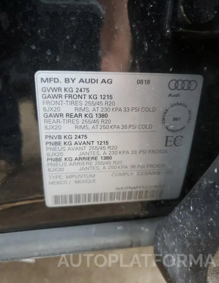 AUDI Q5 TECHNIK 2018 vin WA1FNAFY7J2239253 from auto auction Copart