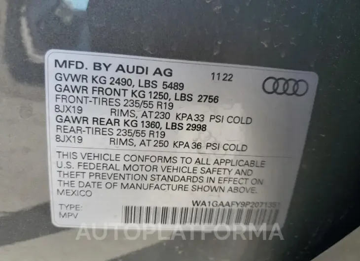 AUDI Q5 PREMIUM 2023 vin WA1GAAFY9P2071351 from auto auction Copart