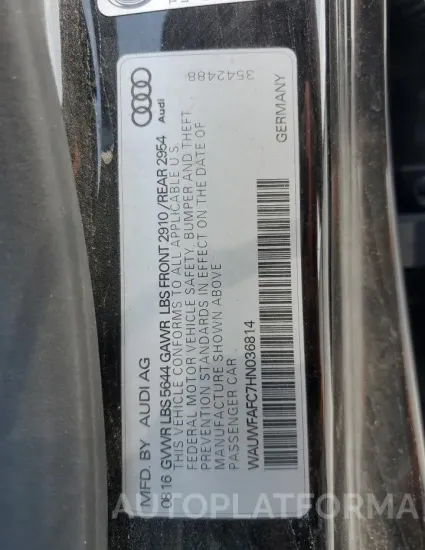 AUDI S7 PREMIUM 2017 vin WAUWFAFC7HN036814 from auto auction Copart