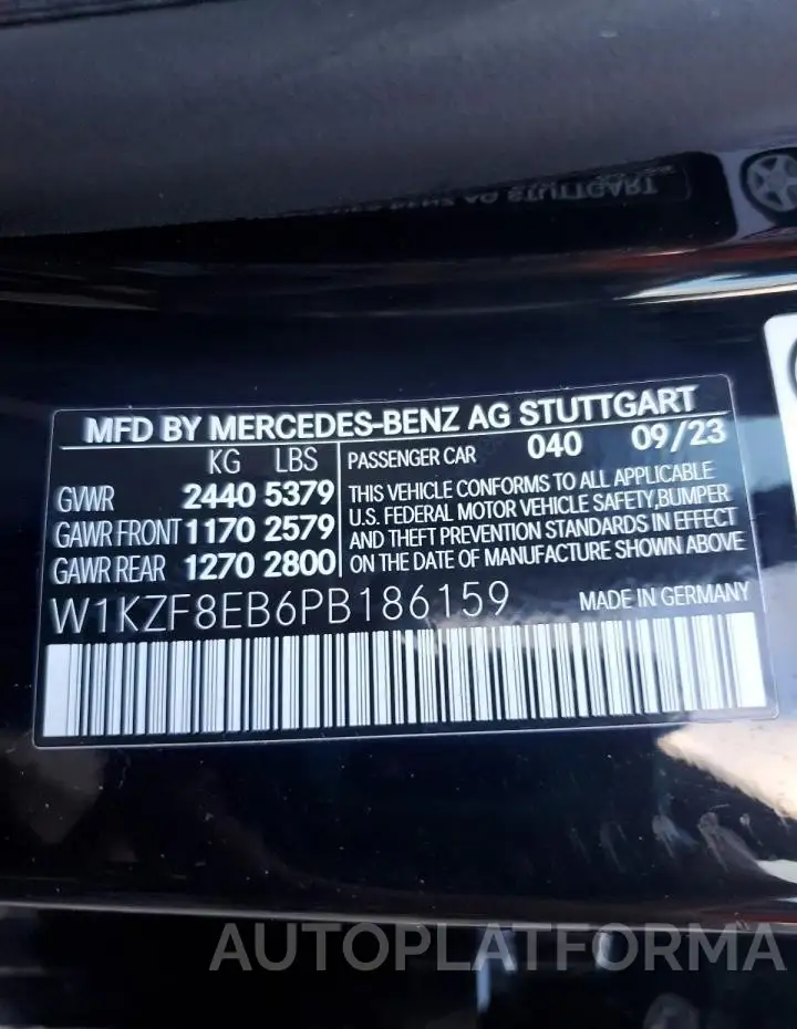 MERCEDES-BENZ E 350 4MAT 2023 vin W1KZF8EB6PB186159 from auto auction Copart