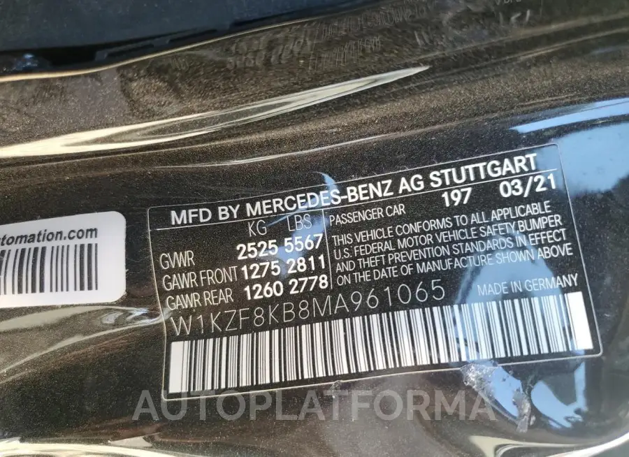 MERCEDES-BENZ E 63 AMG-S 2021 vin W1KZF8KB8MA961065 from auto auction Copart