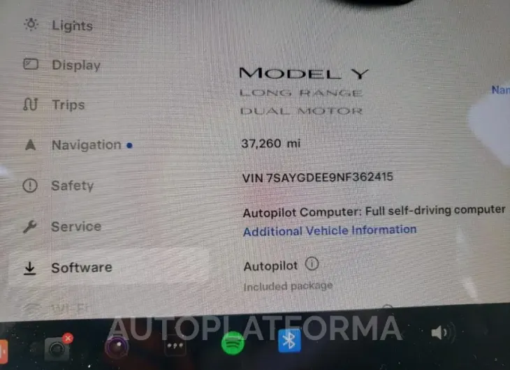 TESLA MODEL Y 2022 vin 7SAYGDEE9NF362415 from auto auction Copart