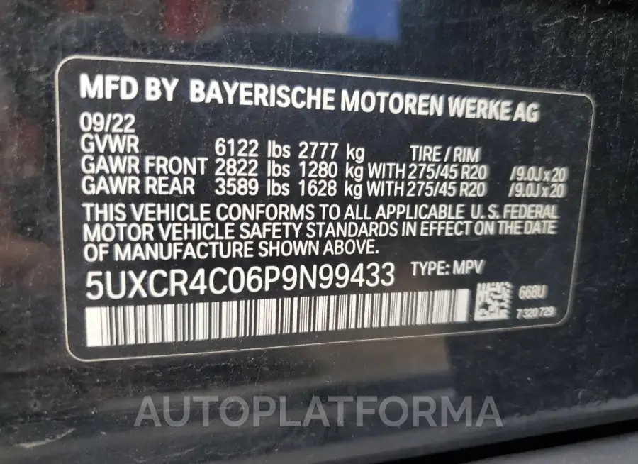 BMW X5 SDRIVE 2023 vin 5UXCR4C06P9N99433 from auto auction Copart