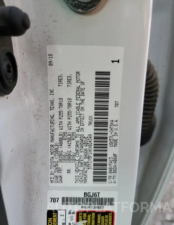 TOYOTA TUNDRA DOU 2019 vin 5TFCY5F1XKX024349 from auto auction Copart