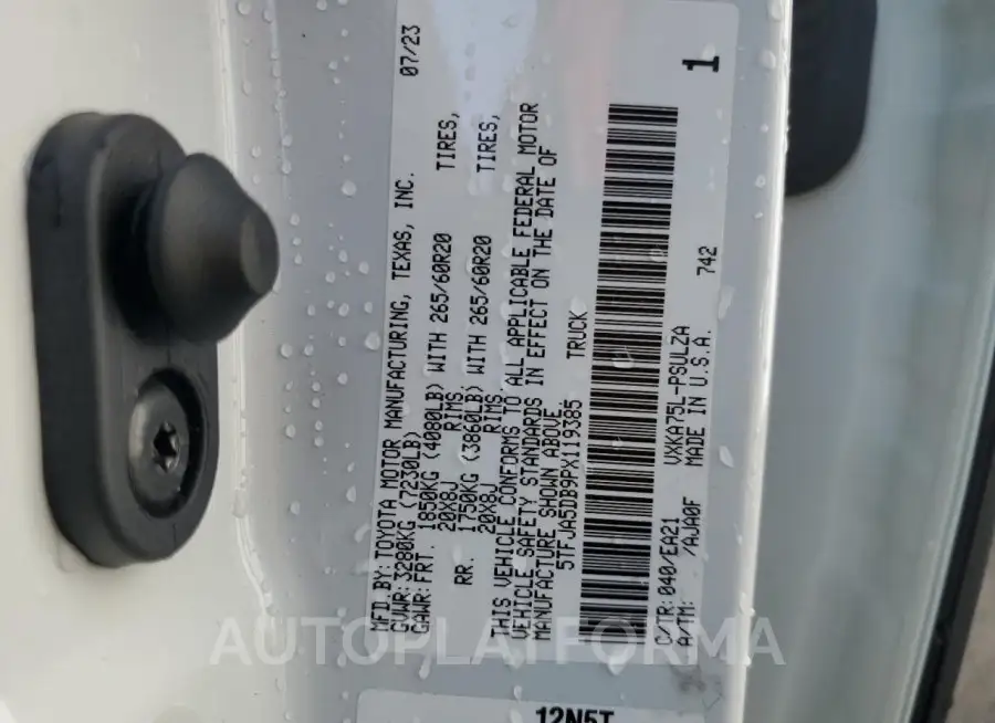 TOYOTA TUNDRA CRE 2023 vin 5TFJA5DB9PX119385 from auto auction Copart