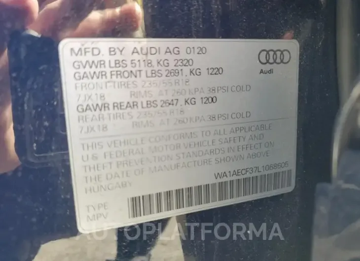 AUDI Q3 PREMIUM 2020 vin WA1AECF37L1068605 from auto auction Copart