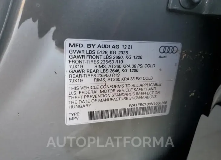 AUDI Q3 PREMIUM 2022 vin WA1EECF38N1066799 from auto auction Copart