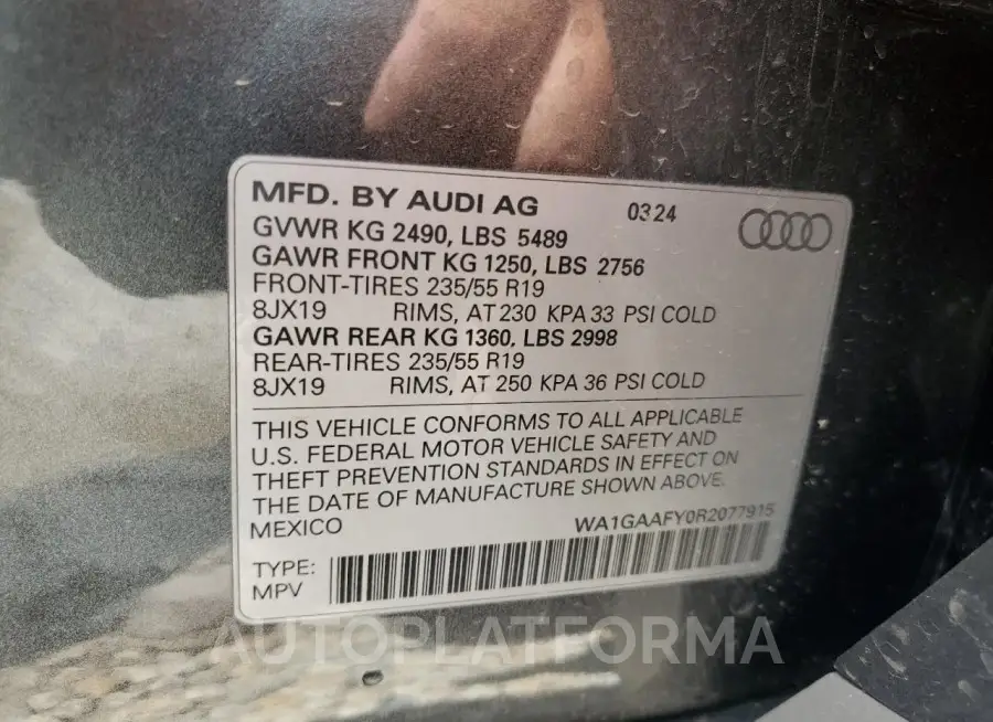 AUDI Q5 PREMIUM 2024 vin WA1GAAFY0R2077915 from auto auction Copart