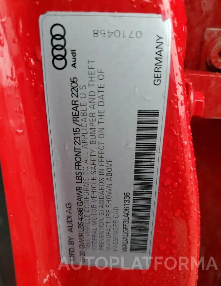 AUDI A3 PREMIUM 2020 vin WAUAUGFF3LA061335 from auto auction Copart