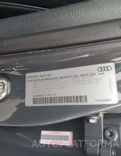 AUDI A3 PREMIUM 2018 vin WAUB8GFF1J1061713 from auto auction Copart