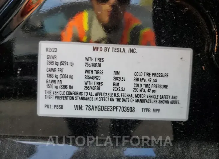 TESLA MODEL Y 2023 vin 7SAYGDEE3PF703908 from auto auction Copart