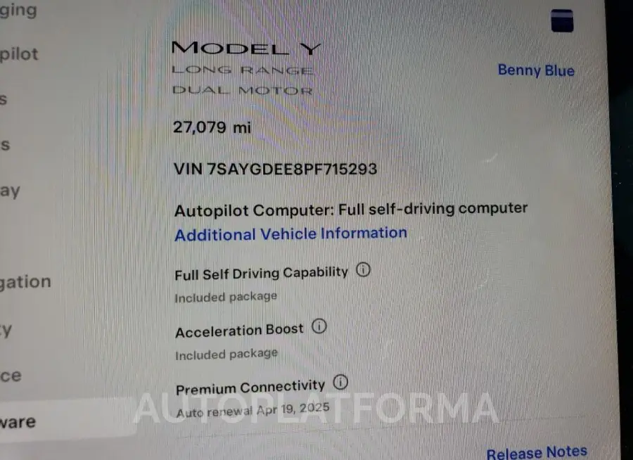 TESLA MODEL Y 2023 vin 7SAYGDEE8PF715293 from auto auction Copart